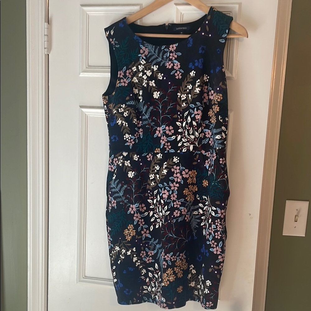 Lands' End Blue Sheath Mini Dress Crew Neck Sleeveless
